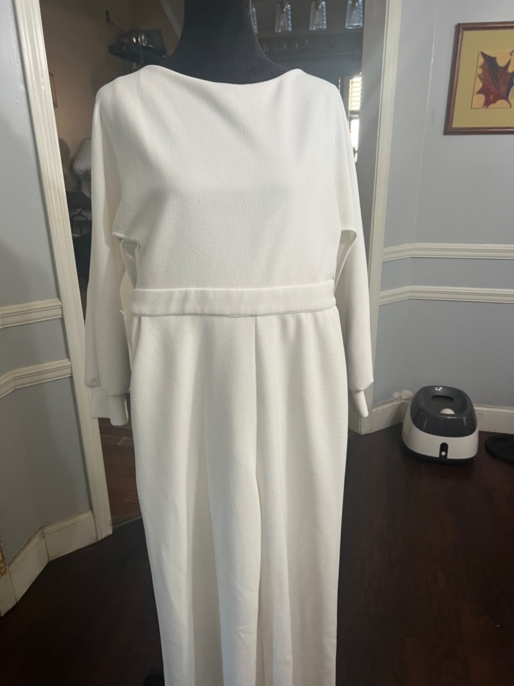 Minimalist White Long Sleeve Jumpsuit Dress